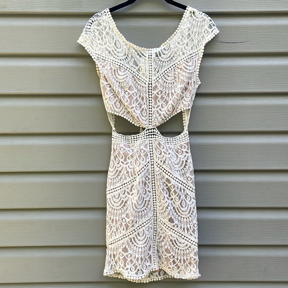 Ivory Lace Side-Cutout Mini Dress